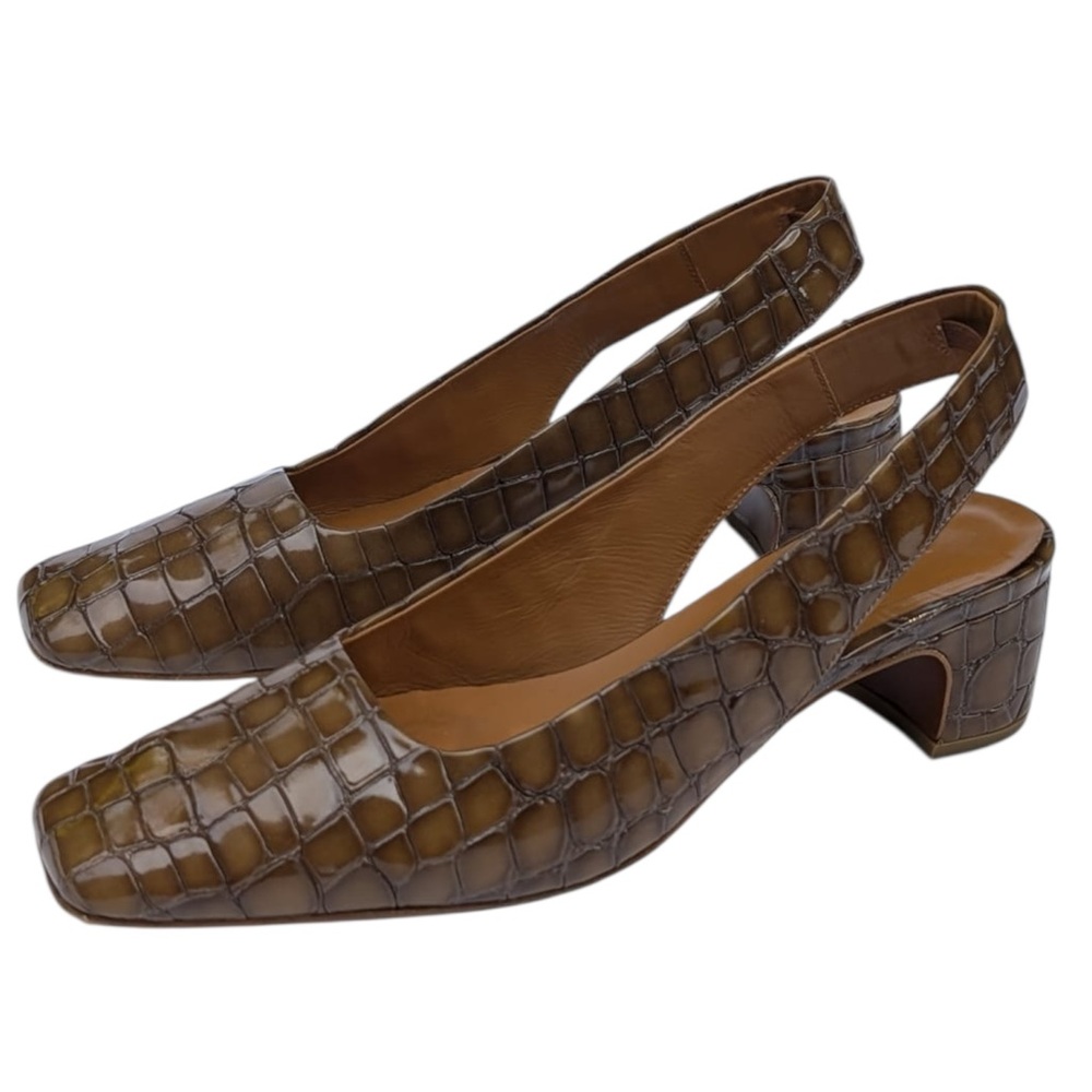 BY FAR DANIELLE SLINGBACK PUMPS IN BROWN CROCO PATENT Size 36 IT/6 US